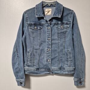 Lincoln Outfitters Jean Jacket Blue Denim Distressed Womens Small Button Up